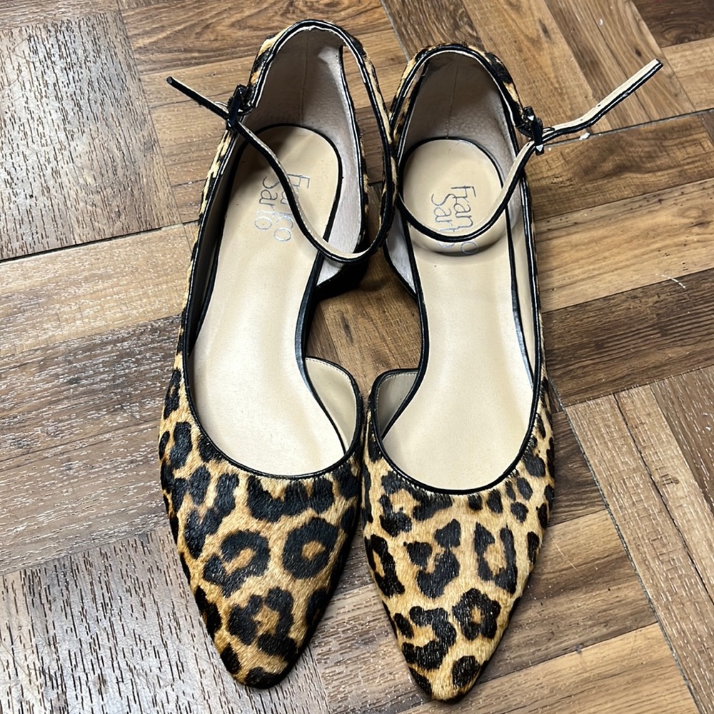 Franco Sarto Genuine Calf Hair Half d’Orsay Ankle Strap Flat